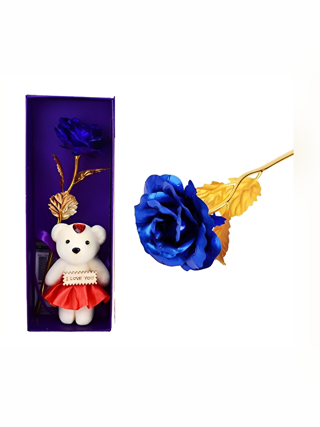 INTERNATIONAL GIFT Blue & Beige 2 Pieces Rose With Teddy Home Gift Set