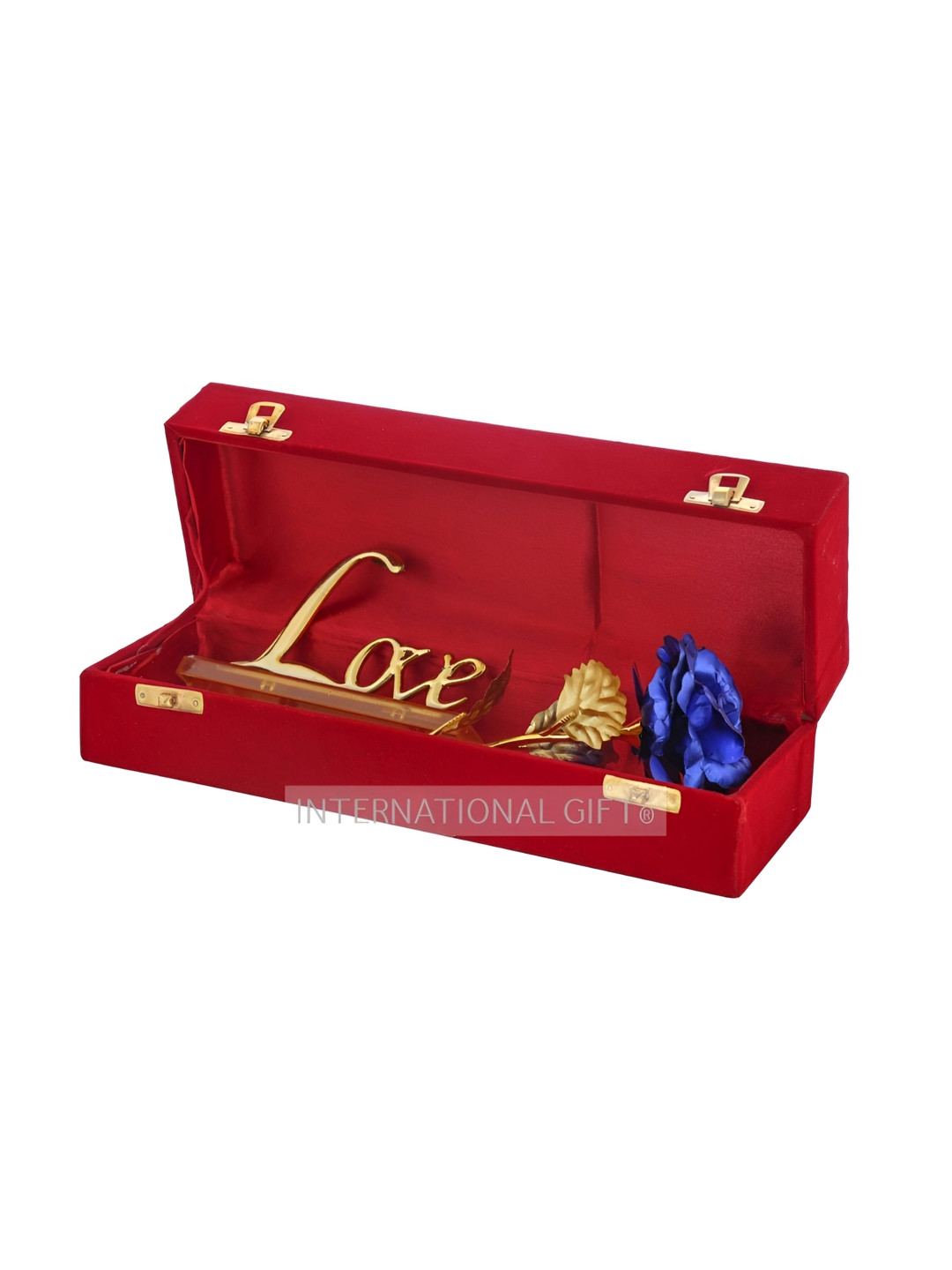 INTERNATIONAL GIFT Rose Gold Toned Flower With Leaf With Love Shape Stand Gift Set