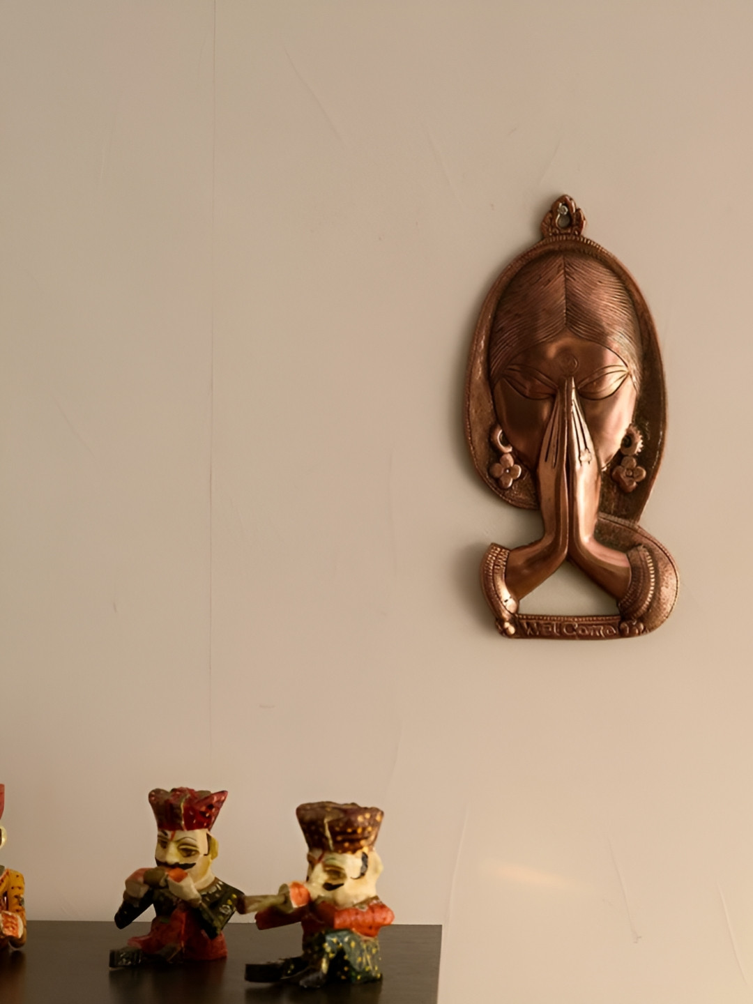 INTERNATIONAL GIFT Welcome Namaste Lady Face Metal Glossy Wall Hangings-5.3In