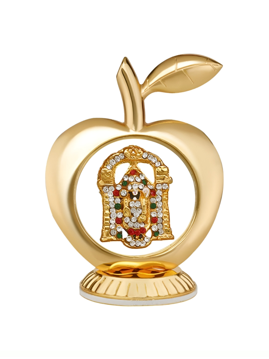 INTERNATIONAL GIFT Apple Shaped Tirupati Balaji Car Desk Gold Metal Metallic Living Room Small Showpiece - 3.3 Inches