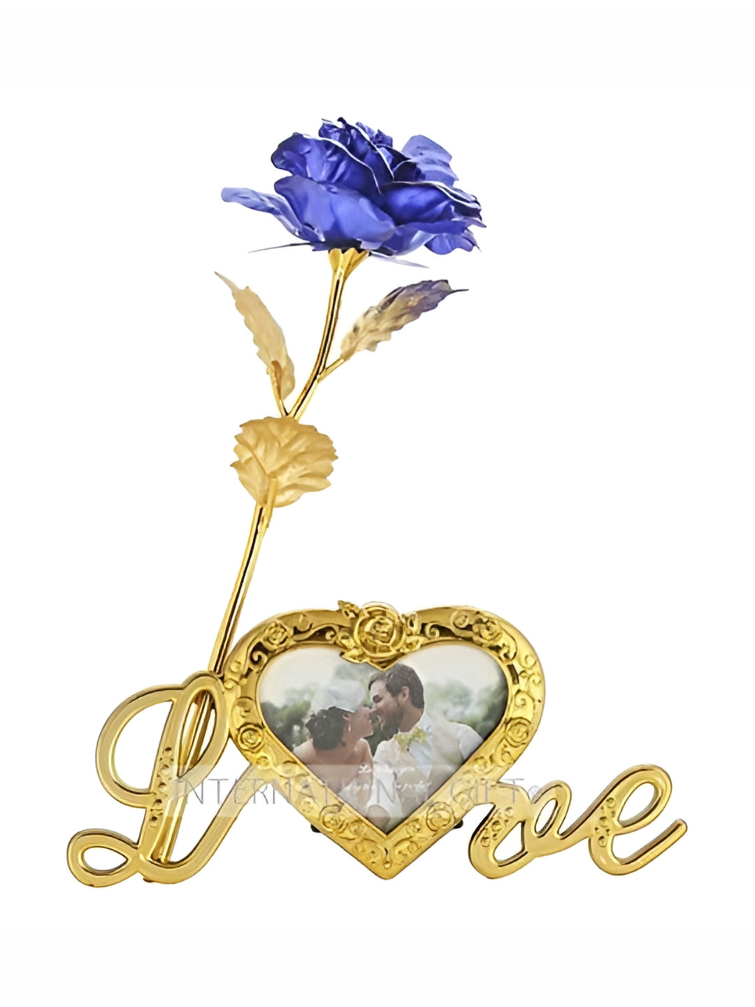 INTERNATIONAL GIFT Blue 2 Pieces Rose Flower With Love Stand Photo Frame
