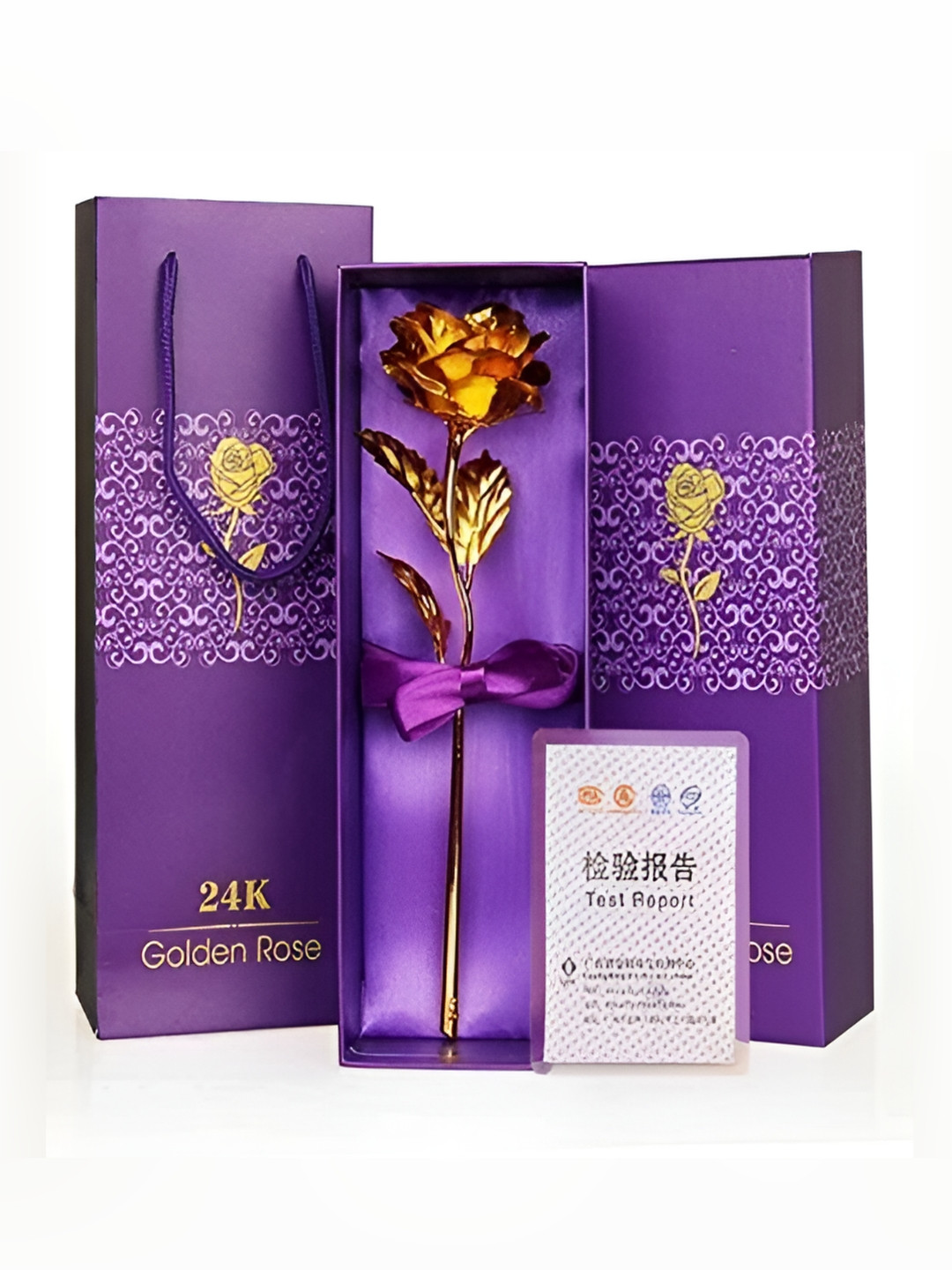 INTERNATIONAL GIFT Rose Flower With Leaf With Luxury Gift Box And Carry Bag