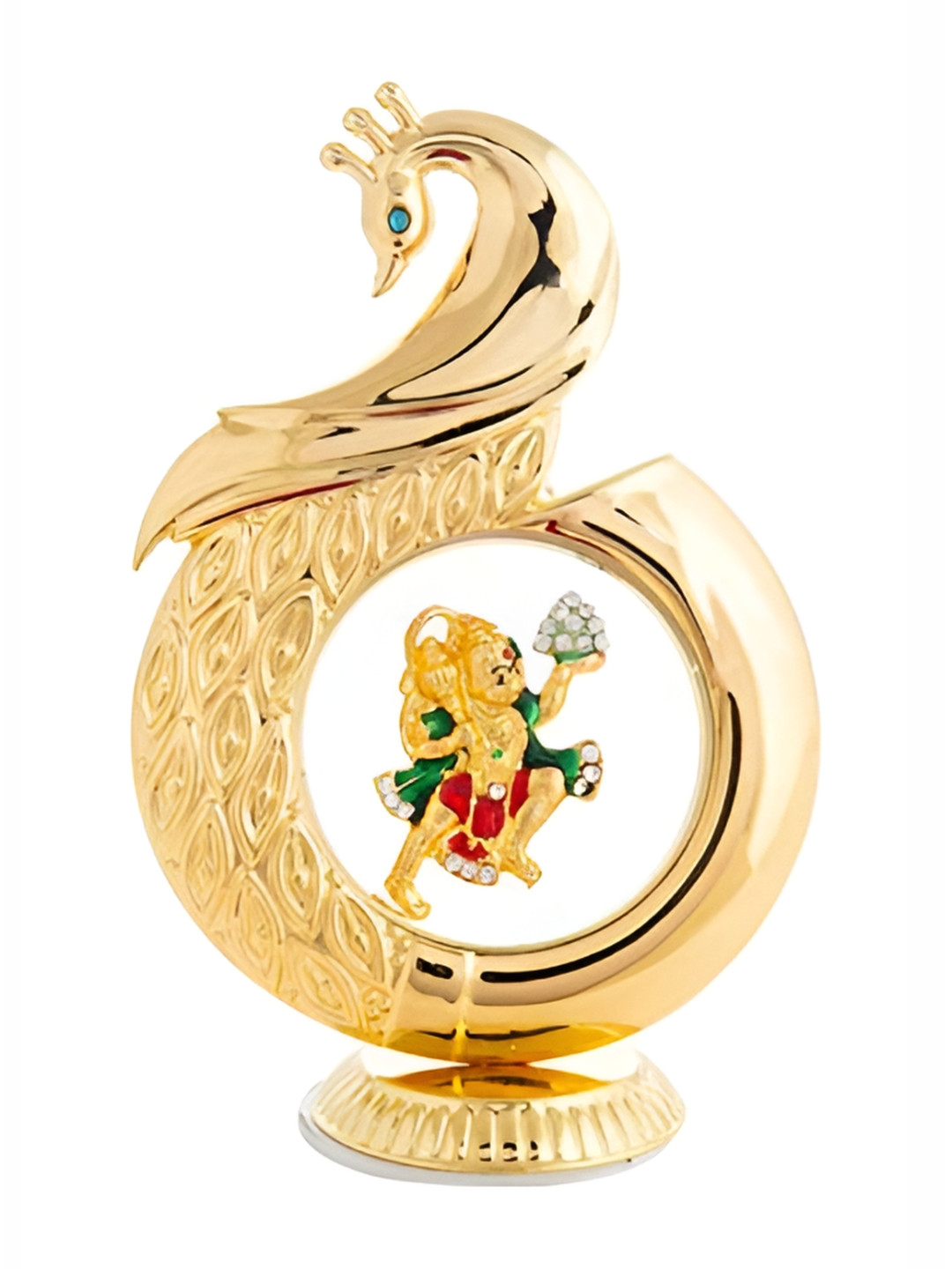 INTERNATIONAL GIFT Peacock Shape Hanuman Gold Brass Metallic Prayer Room Small Showpiece - 4.7 Inches