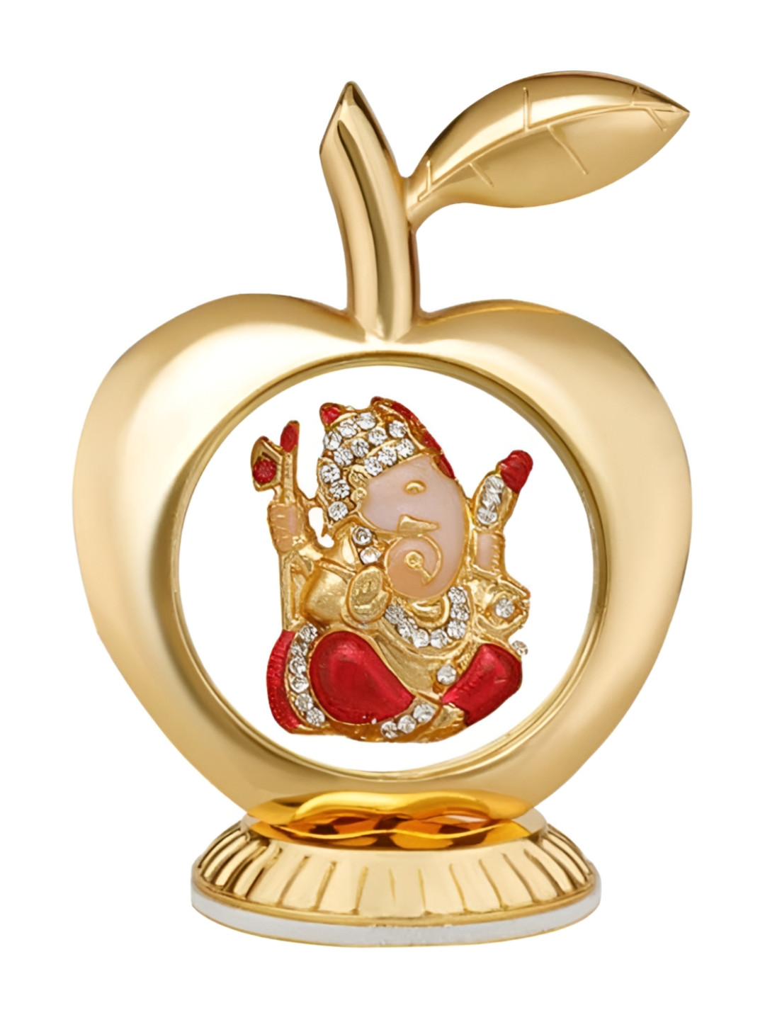 INTERNATIONAL GIFT Apple Shaped Ganesh Gold Brass Metallic Prayer Room Small Showpiece - 3.3 Inches