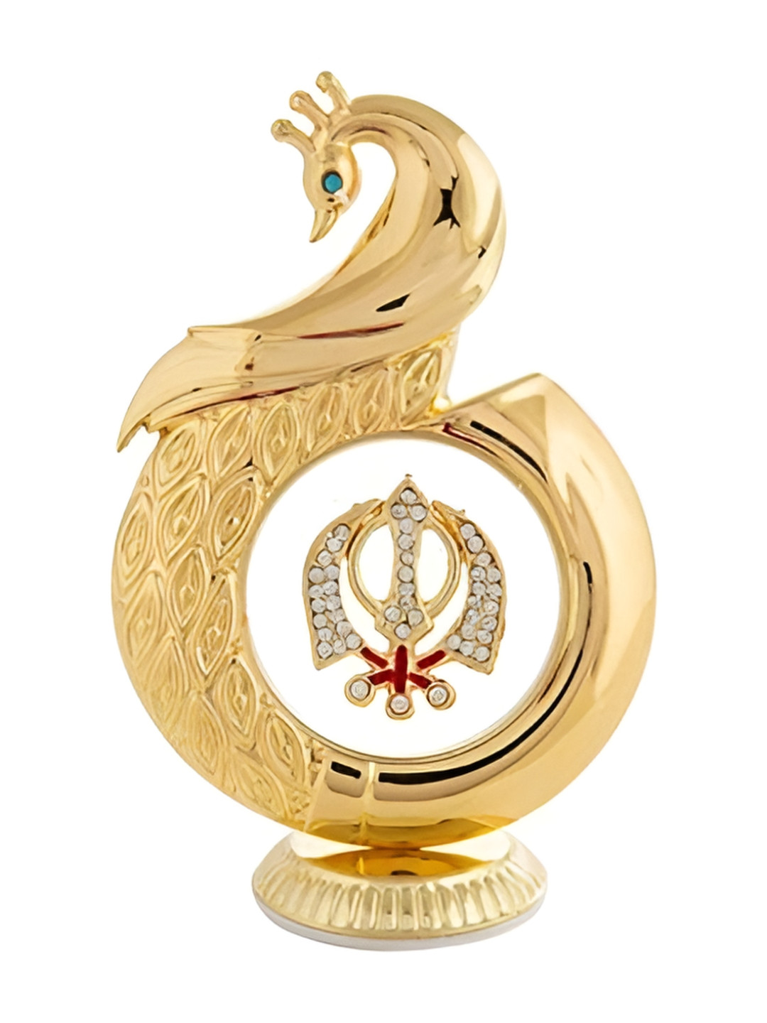 INTERNATIONAL GIFT Peacock Shape Sikh Gold Brass Metallic Prayer Room Small Showpiece - 4.7 Inches
