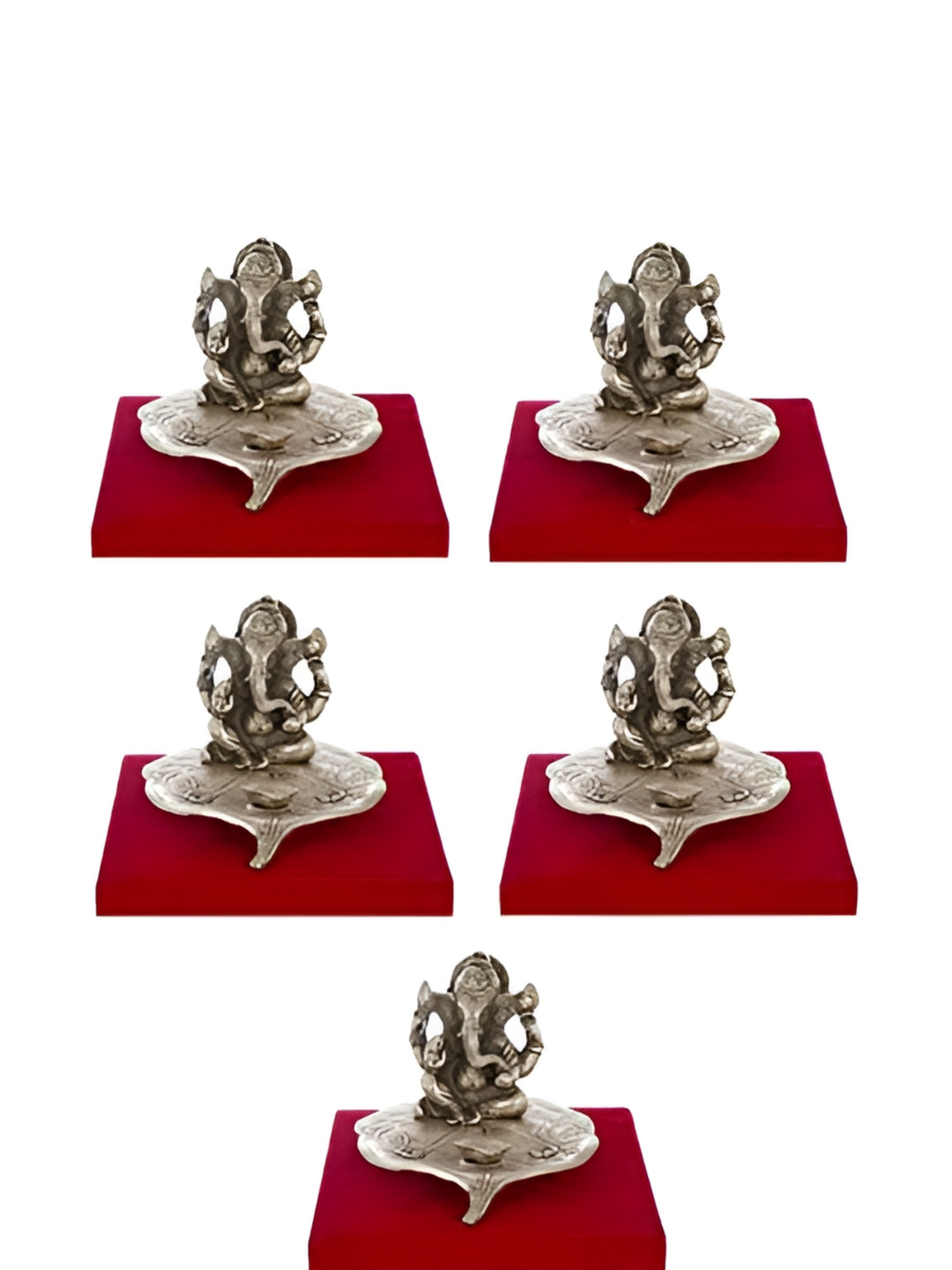 INTERNATIONAL GIFT Ganesha Sitting on Leaf with Diya Copper Metal Metallic Living Room Set of 5 Small Showpieces - 4.7 Inches