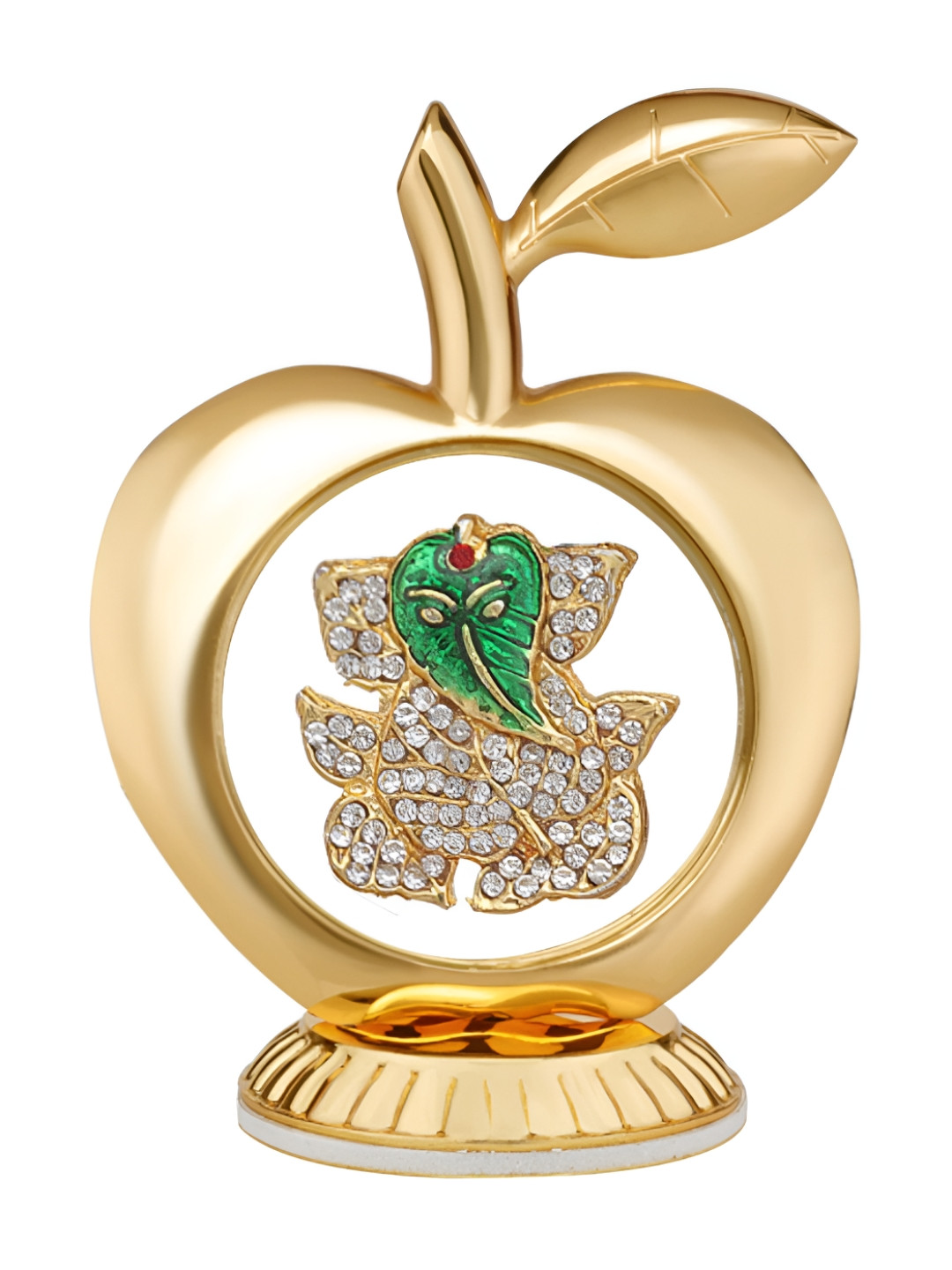 INTERNATIONAL GIFT Gold Apple Shaped Ganesh Gold Brass Metallic Prayer Room Small Showpiece - 1.6 Inches