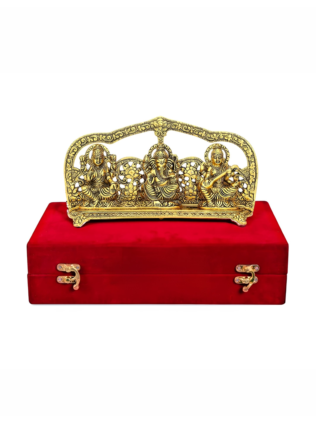 INTERNATIONAL GIFT Laxmi Ganesh Gold Metal Metallic Prayer Room Small Showpiece - 5.5 Inches