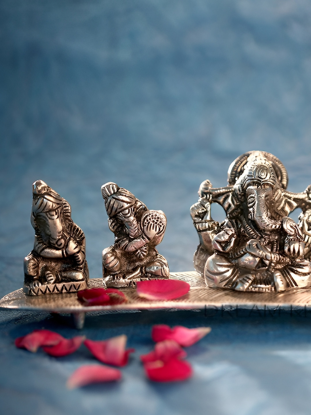 INTERNATIONAL GIFT Musical Ganesh Silver Brass Metallic Prayer Room Small Showpiece - 2.4 Inches