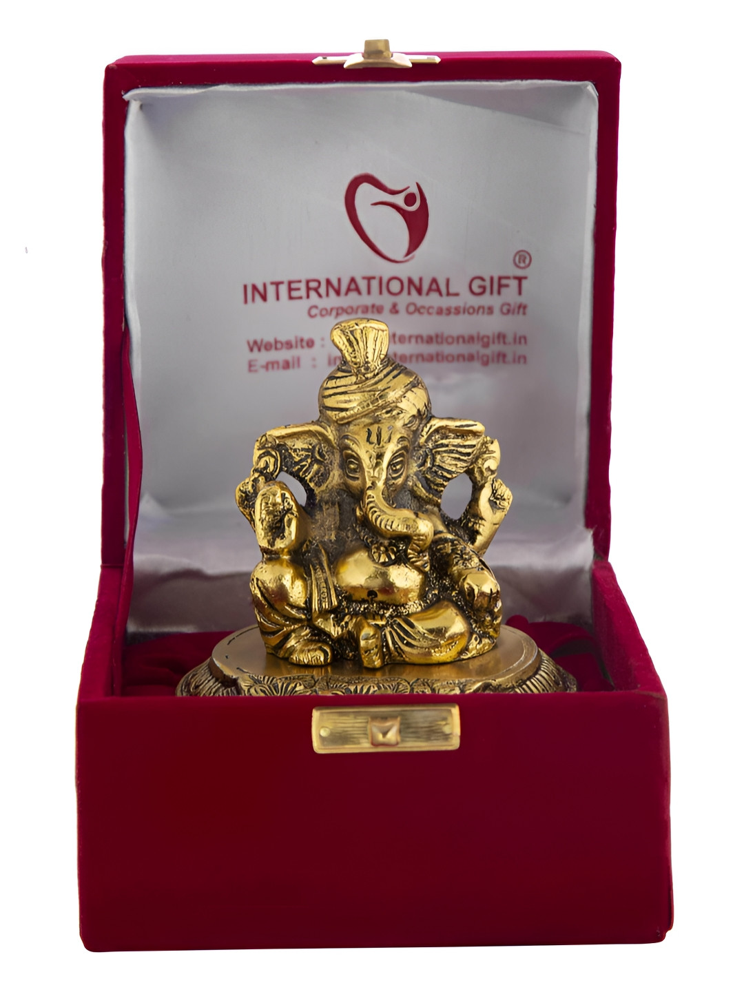 INTERNATIONAL GIFT Pagdi Ganesha Gold Metal Metallic Prayer Room Small Showpiece - 3.1 Inches