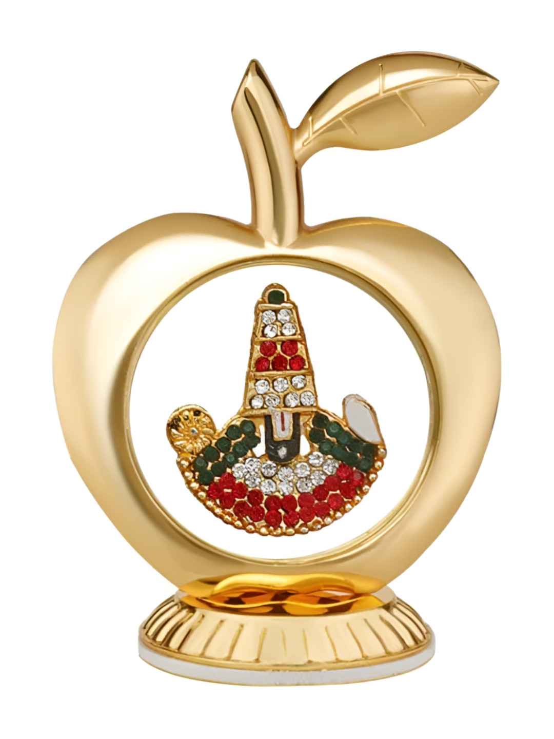 INTERNATIONAL GIFT Apple Shaped Tirupati Balaji Gold Brass Metallic Living Room Small Showpiece - 1.6 Inches