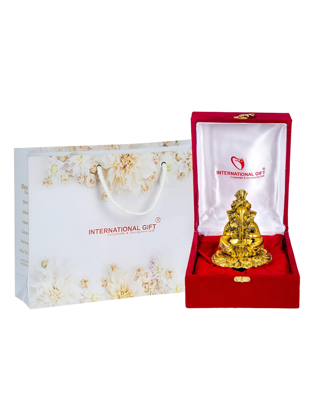 INTERNATIONAL GIFT Cymbal Ganesh Gold Metal Metallic Prayer Room Small Showpiece - 4.7 Inches