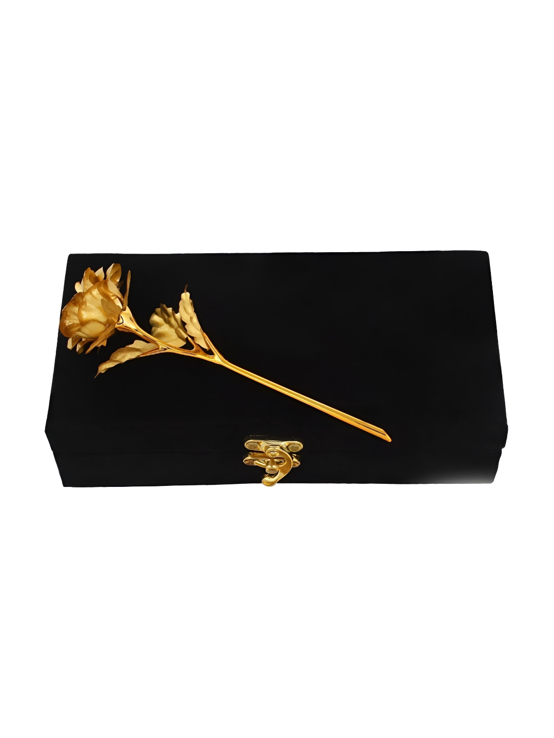 INTERNATIONAL GIFT GoldToned Rose Flower With Leaf With Black Gift Box
