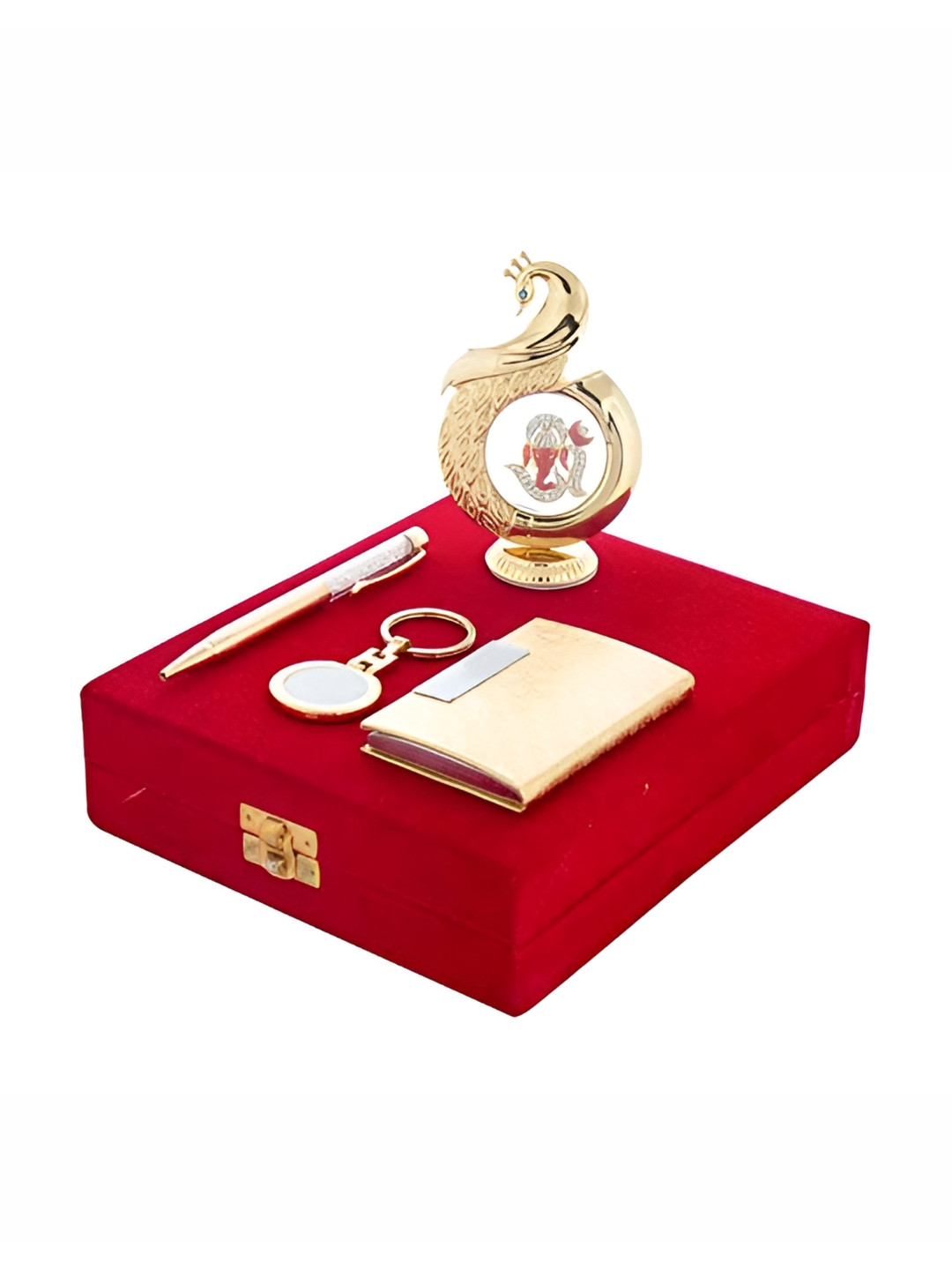 INTERNATIONAL GIFT Gold Toned & Red Pen Business Card Holder Key Ring Gift Sets