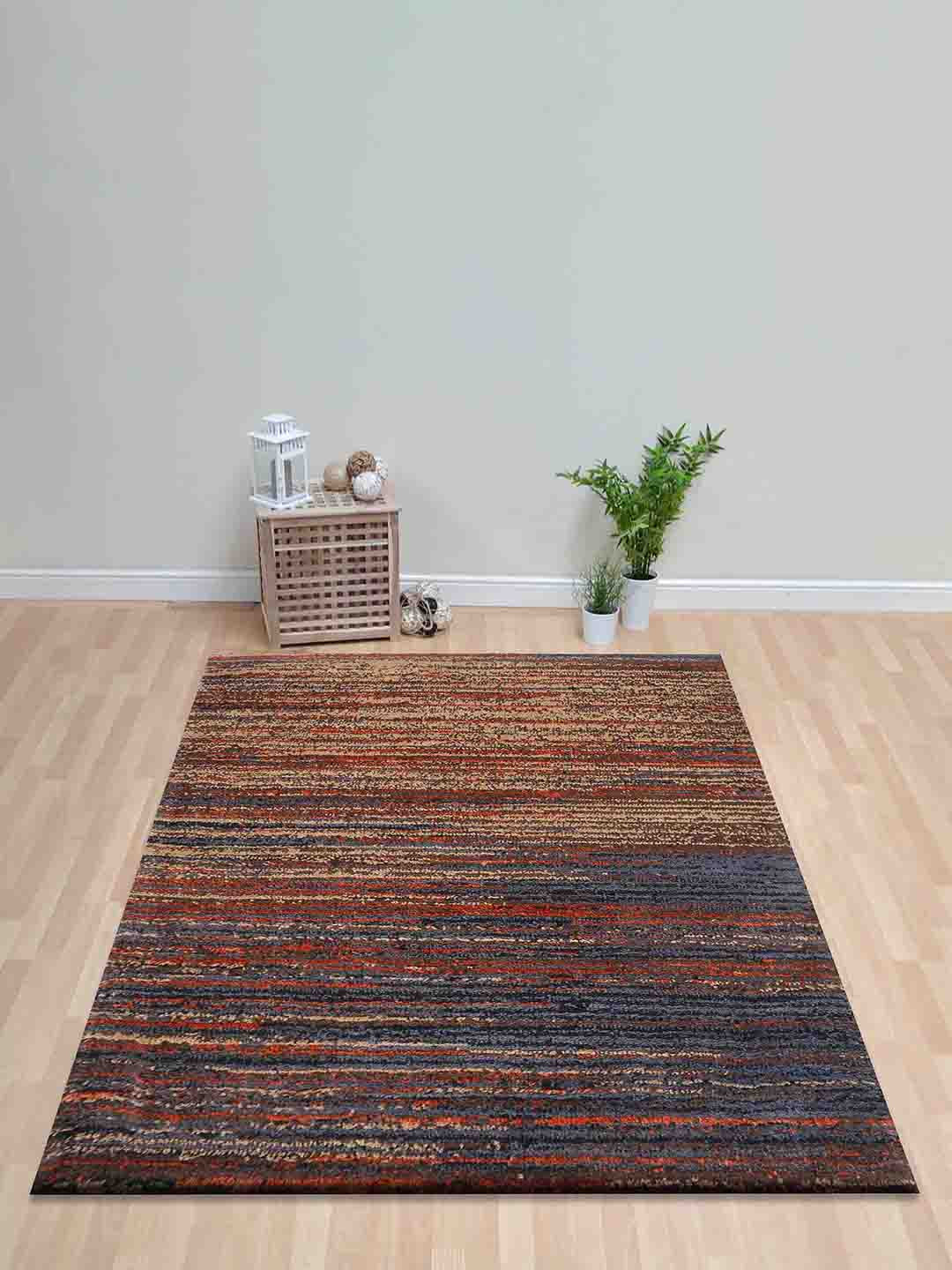 PRESTO Orange Striped Rectangular Carpets