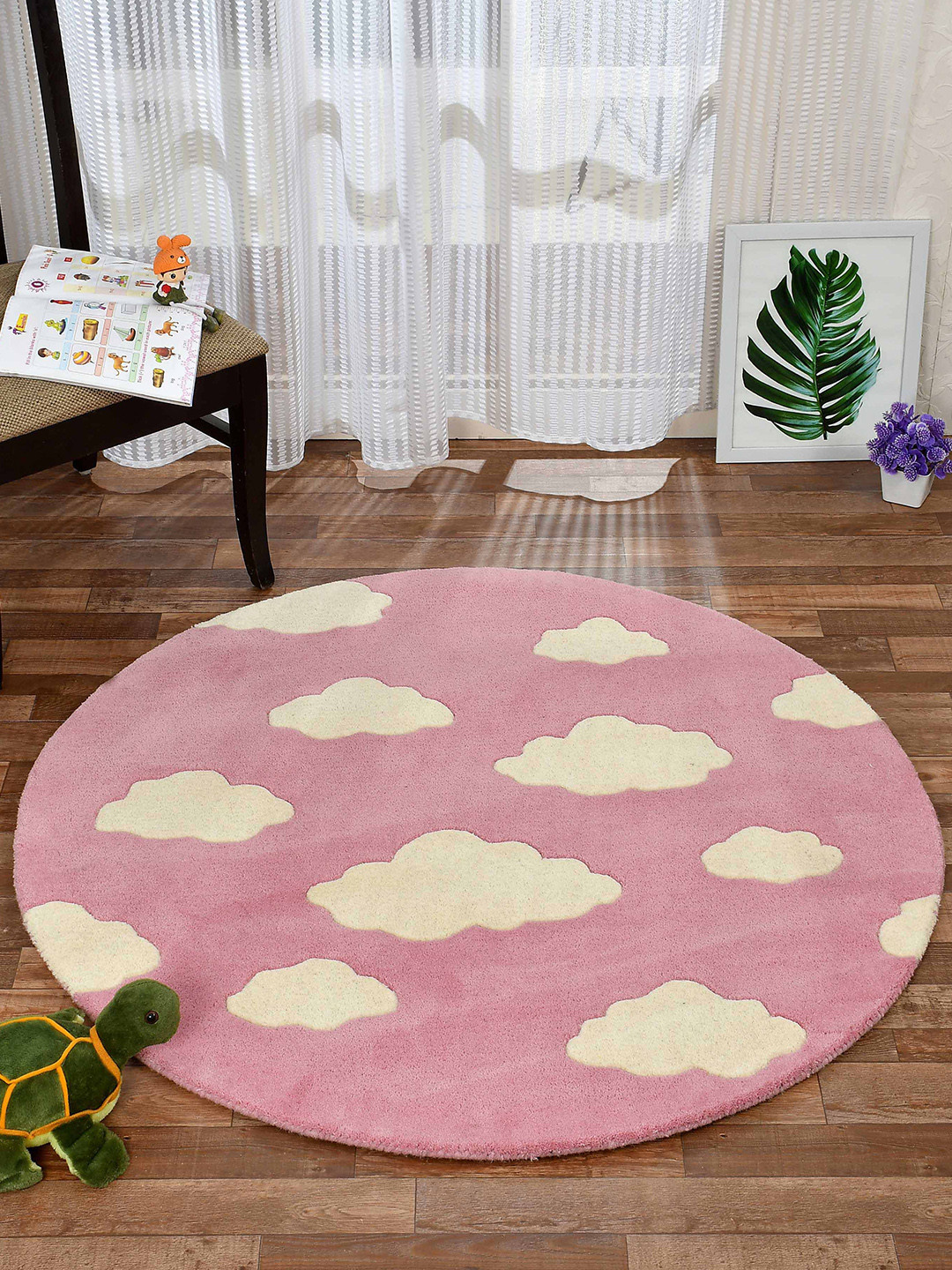 PRESTO Pink & Cream-Coloured Cloud Geometric Hand-Tufted Wool Circular Floor Carpet
