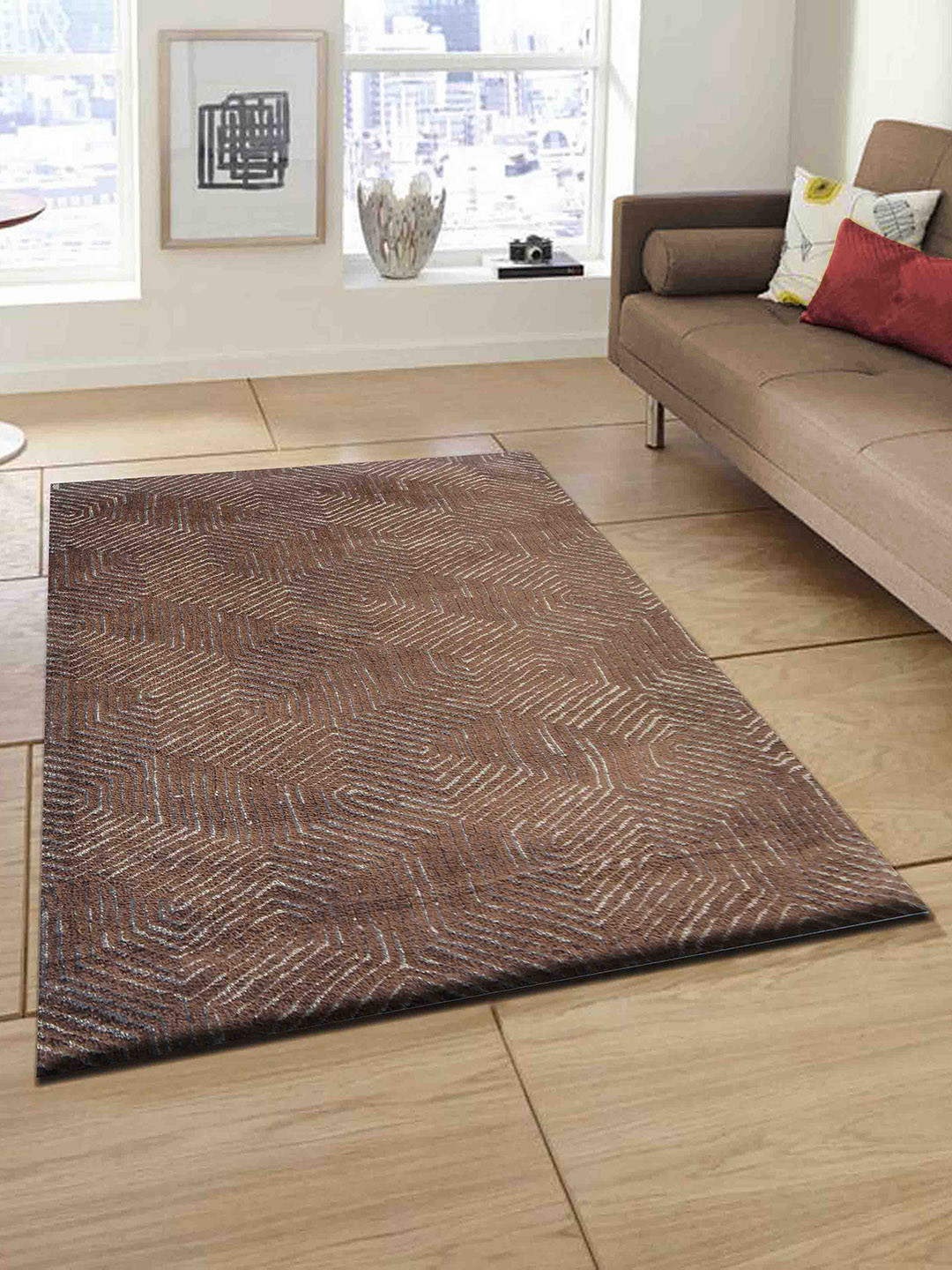 PRESTO Brown Abstract Rectangular Floor Carpet