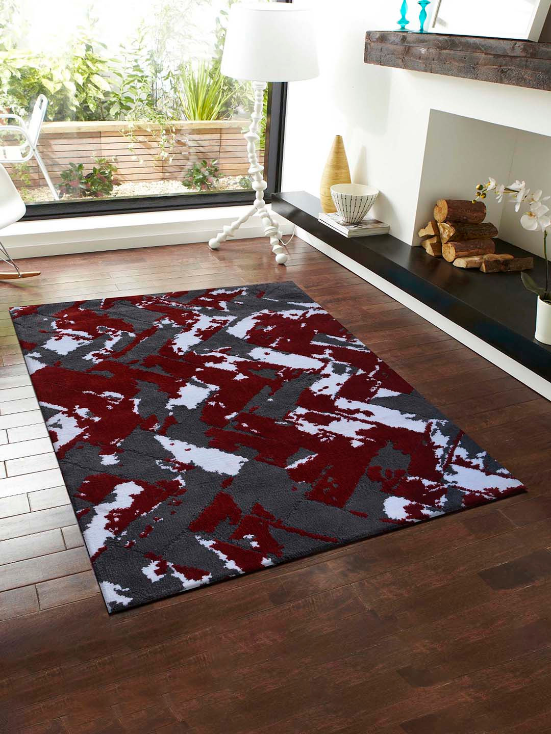 PRESTO Red & Grey Abstract Contemporary No Shredding Carpet