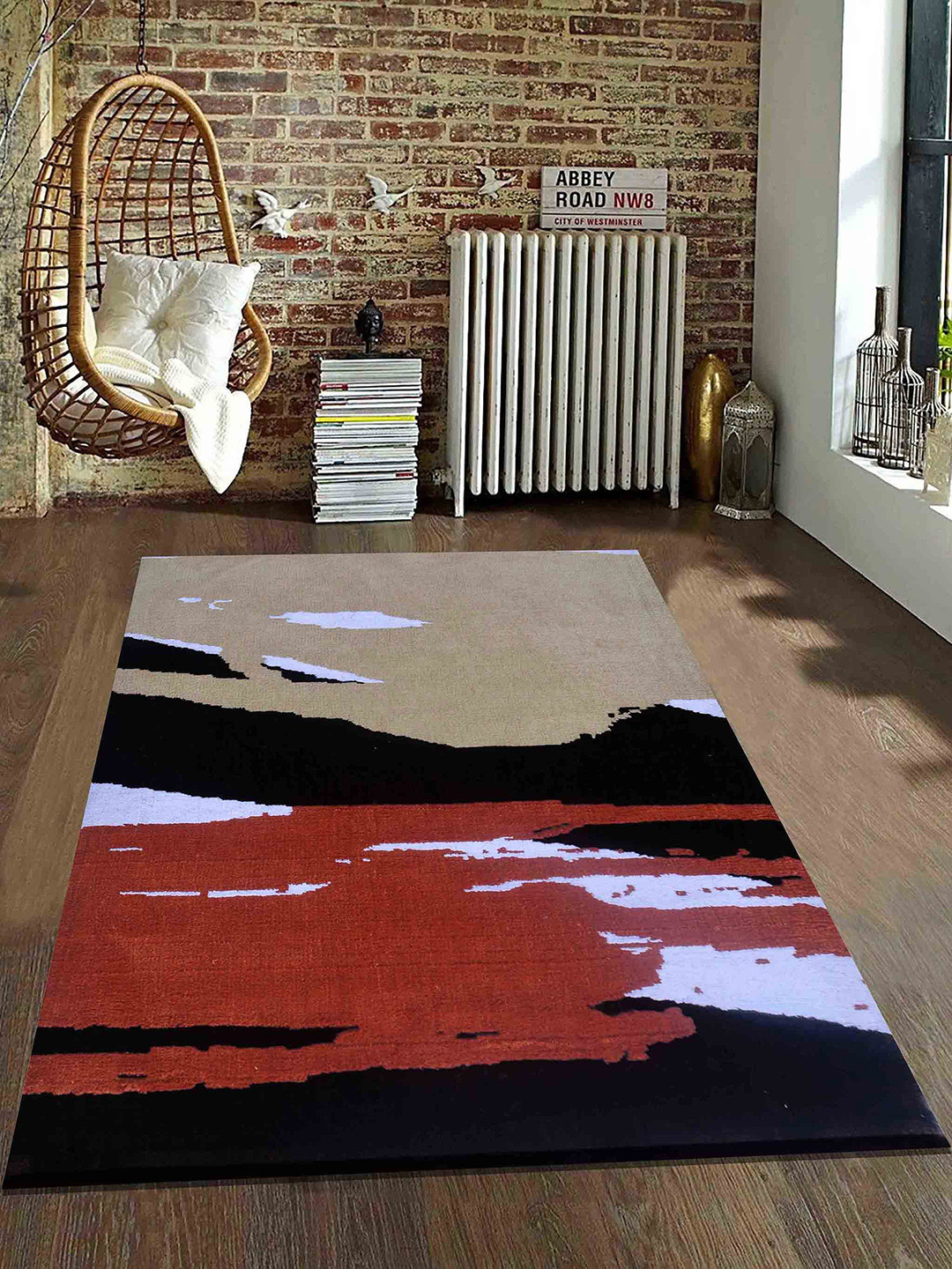 PRESTO Orange & Beige Abstract Contemporary No Shredding Carpet