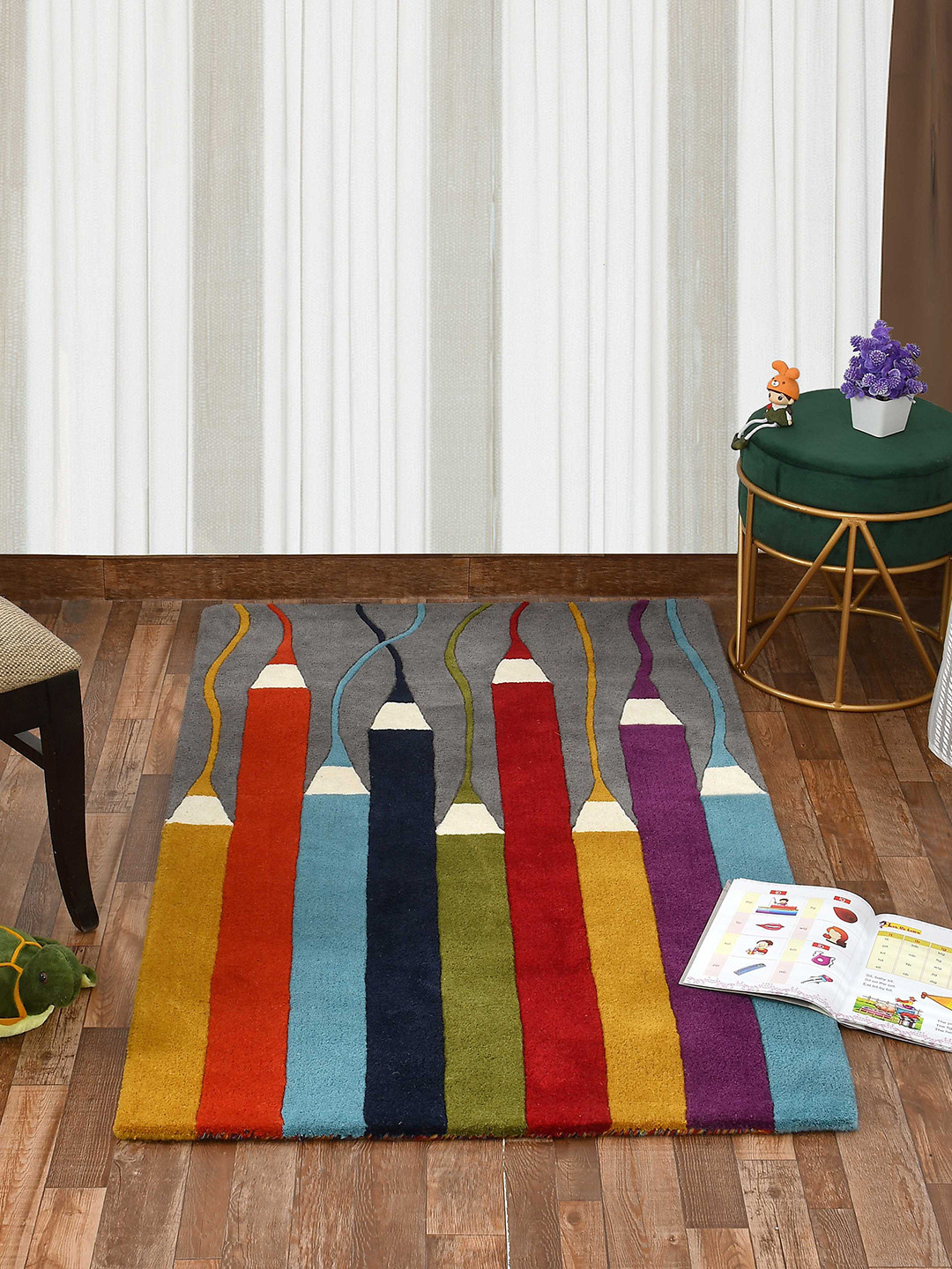 PRESTO Red Pencil Abstract Hand Tufted Woolen Rectangular Carpet