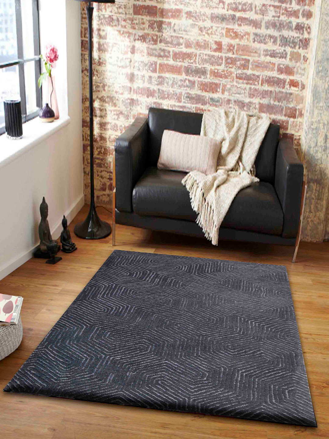 PRESTO Black Abstract Rectangular Carpet
