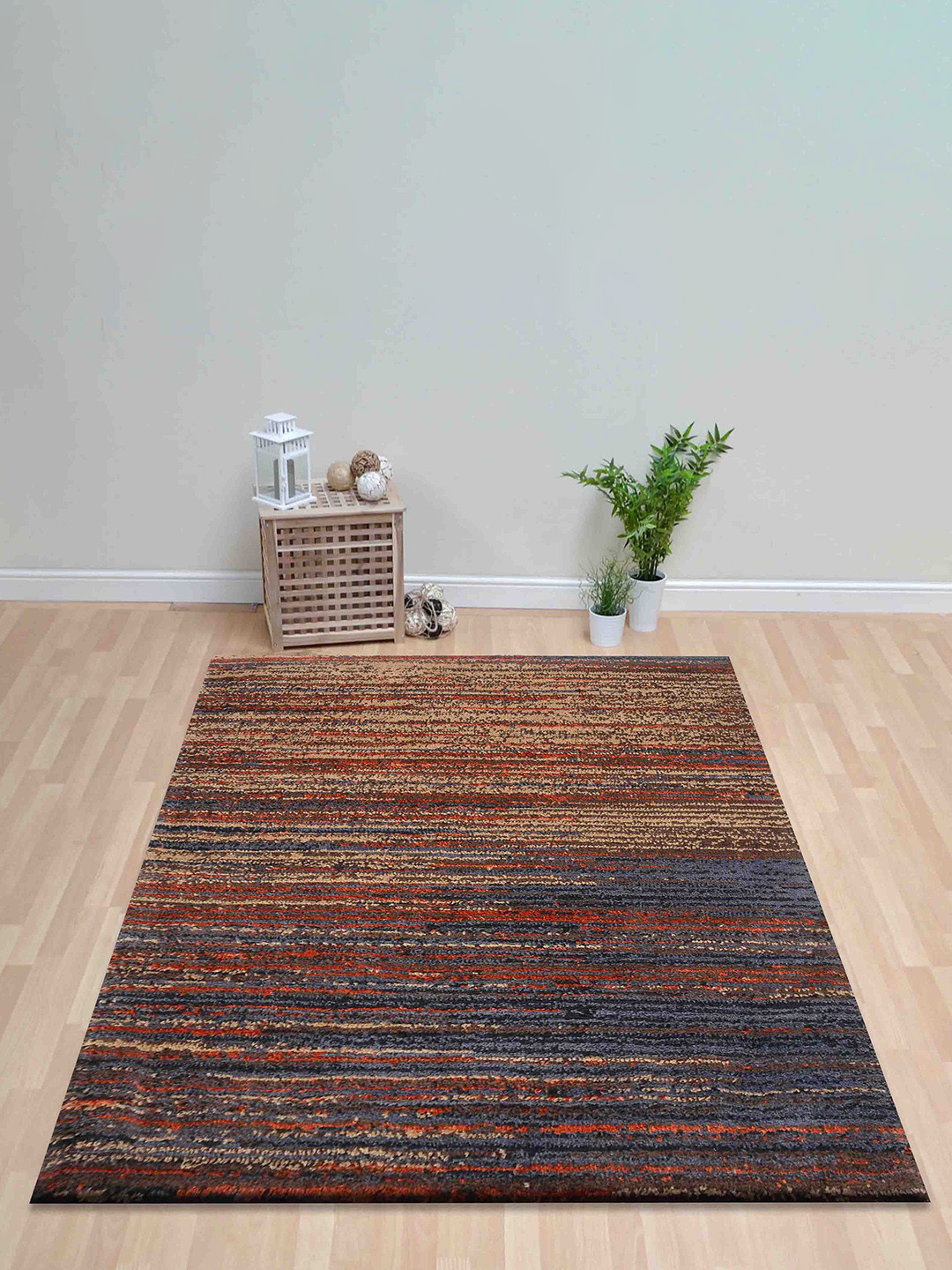 PRESTO Orange Striped Printed Rectangular Carpet