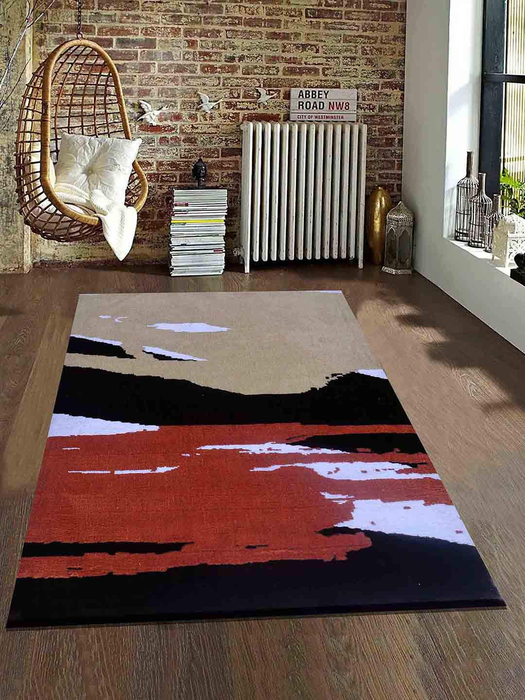 PRESTO Black & Maroon Abstract Woven-Design Rectangular Carpet