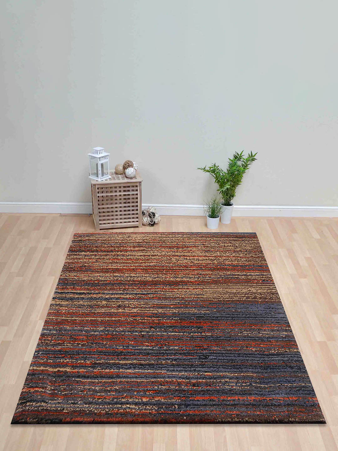 PRESTO Orange Striped Rectangular Carpet