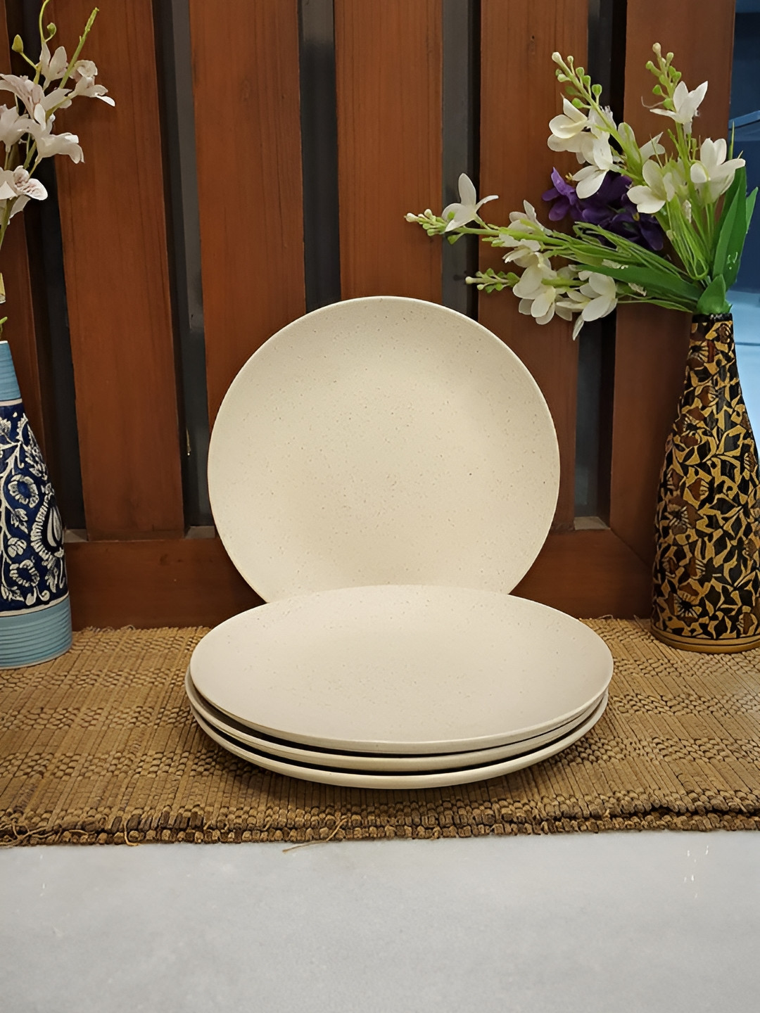 Caffeine Set of 4 White Ceramic Matte Dinner Plate 10-inch