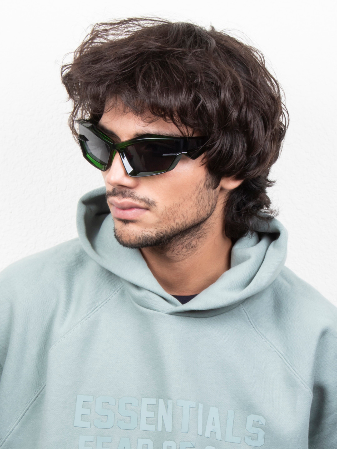 Ted Smith Unisex Green Y2K Futuristic Design Wrap Around Sunglasses With Polarised Lens