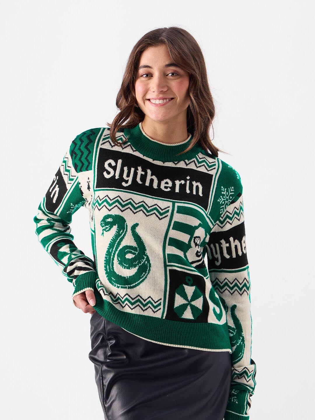 The Souled Store Green & White Typography Printed Acrylic Pullover - Sweaters for Women 26114122 | Myntra