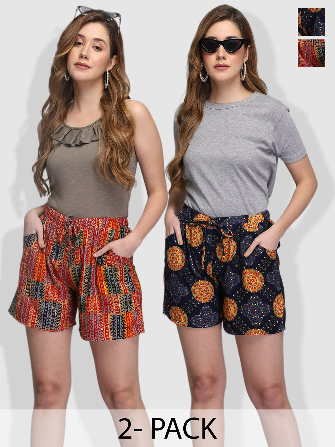 Aditi Wasan Women Pack of 2 Geometric Printed Shorts