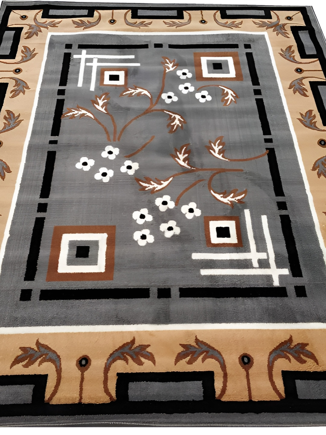 Asad Emporium Rugs Grey Floral Anti Skid Carpet