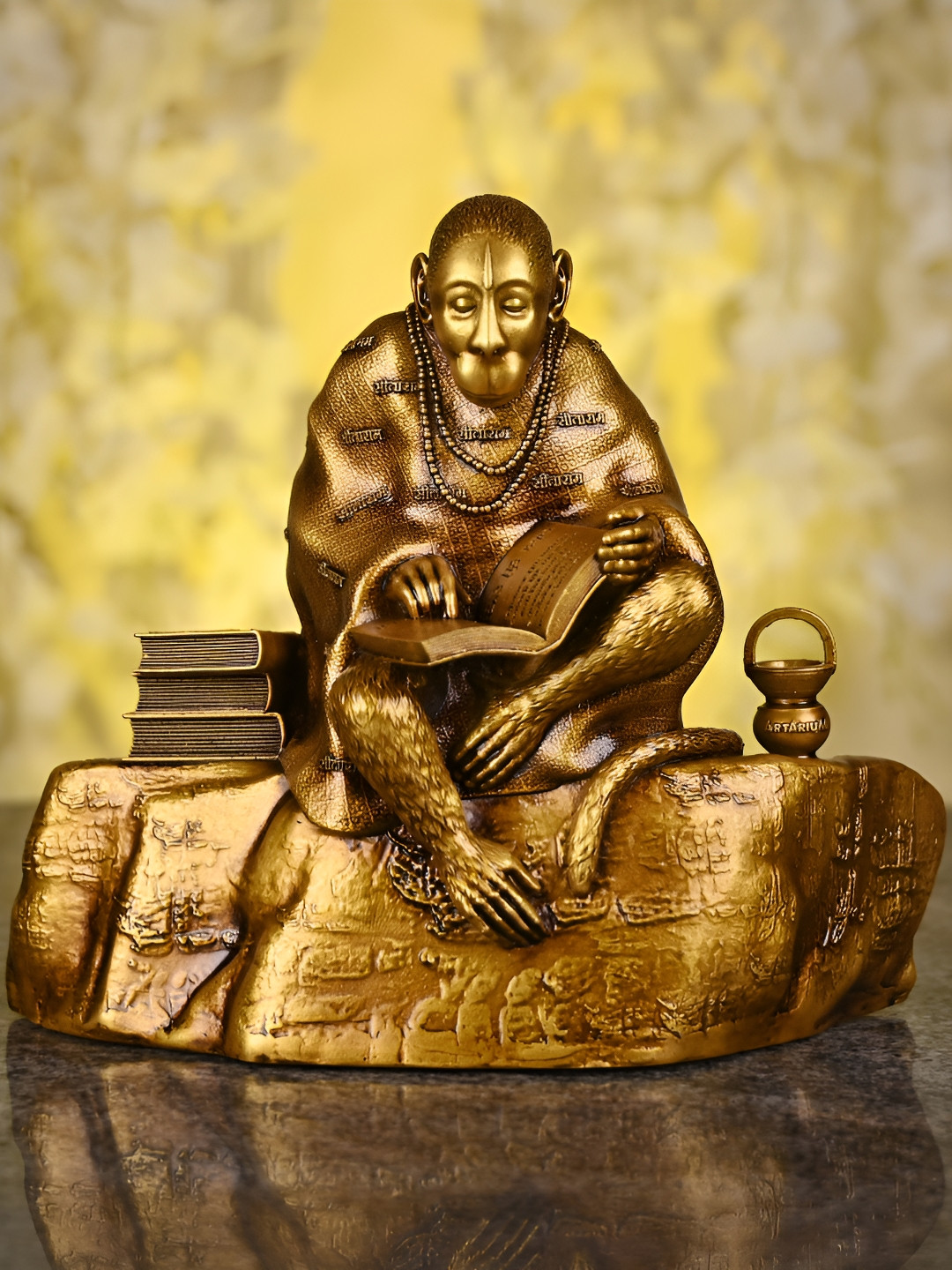 Artarium LLP God Ramyani Hanuman Ji Gold Polyresin Glossy Prayer Room Tiny Showpiece - 6.1 Inches