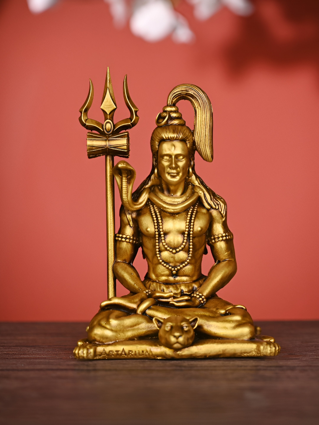 Artarium LLP Meditating Lord Shiva Brown Polyresin Natural Prayer Room Medium Showpiece - 4 Inches