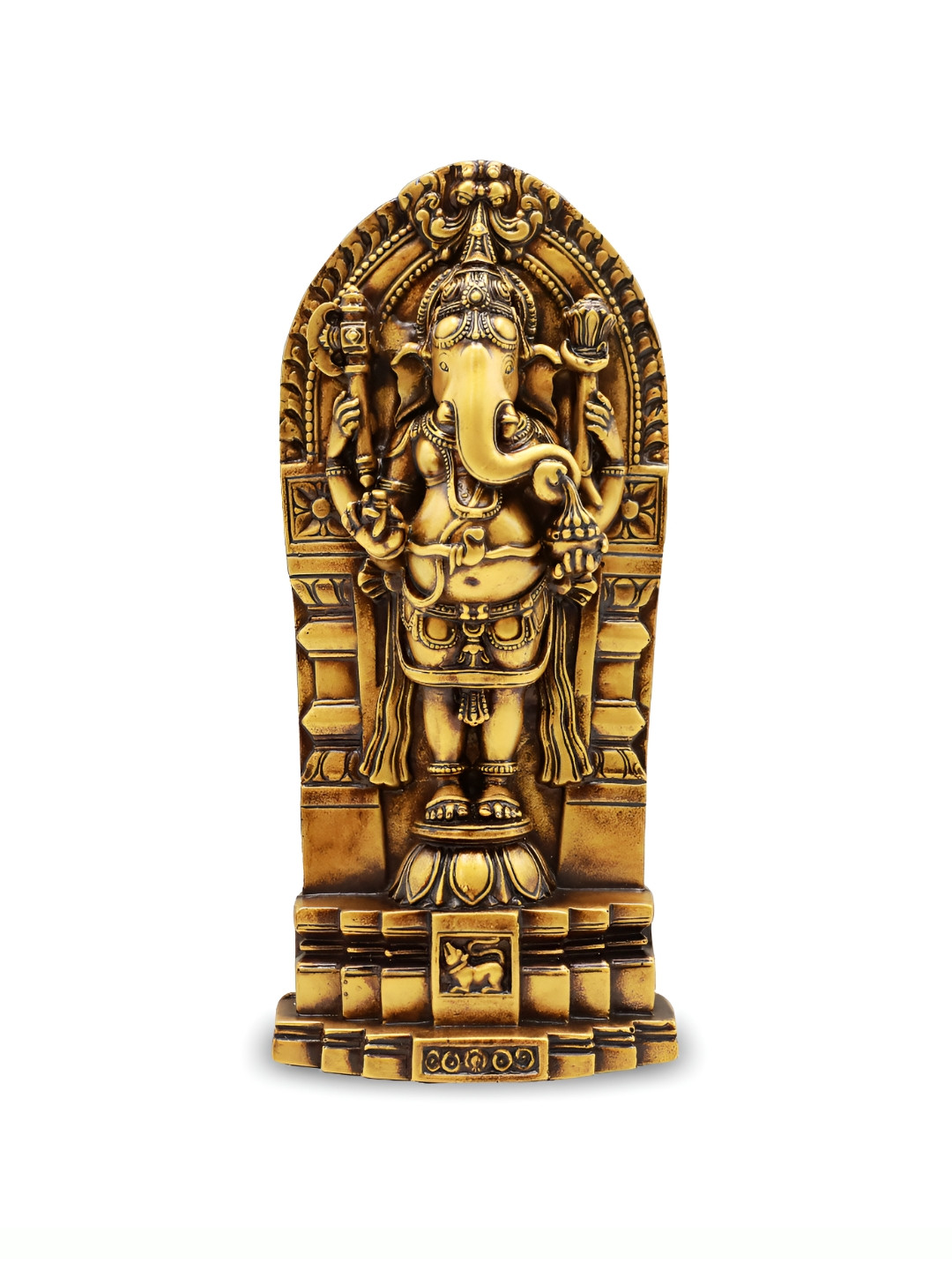 Artarium LLP Stading Shree Ganesh Brown Polyresin Glossy Prayer Room Medium Showpiece - 8.8 Inches