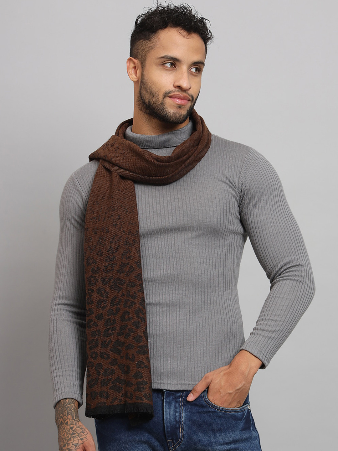 HANDICRAFT PALACE Leopard Design Reversible Merino Wool Mufflers