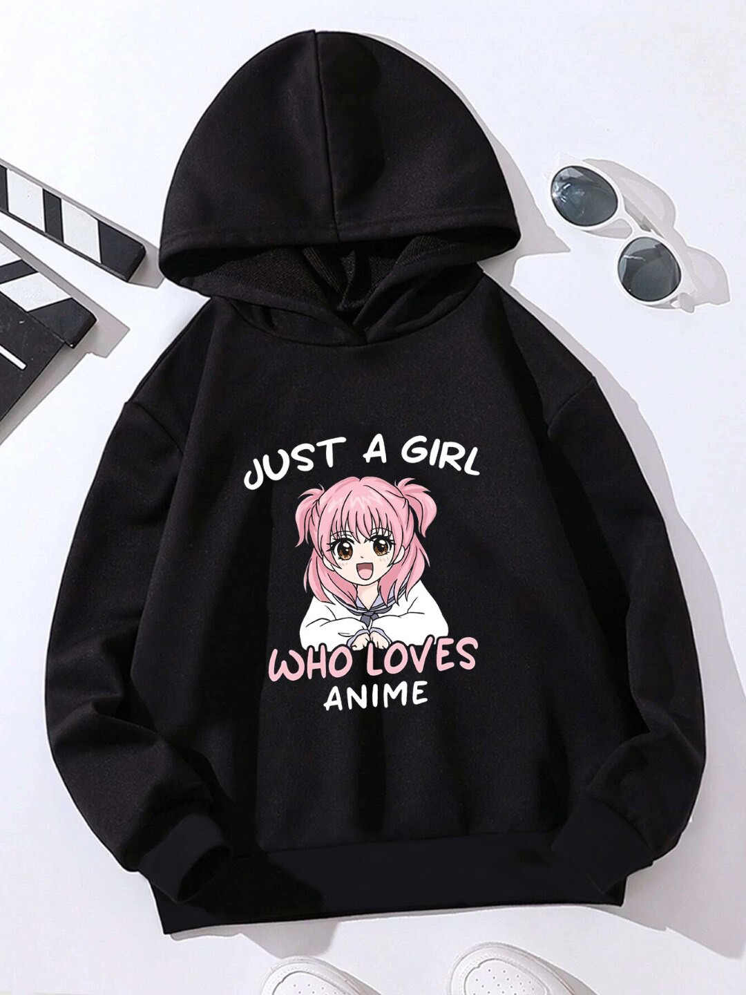 StyleCast Girls Black Typography Printed Hooded Pullover