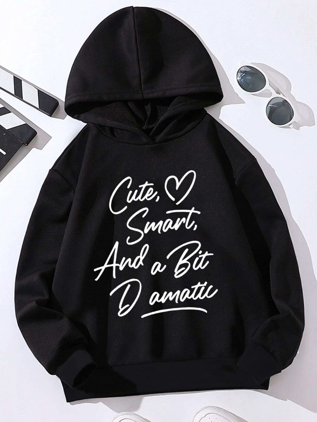 StyleCast Black Girls Typography Printed Hooded Long Sleeves Pullover