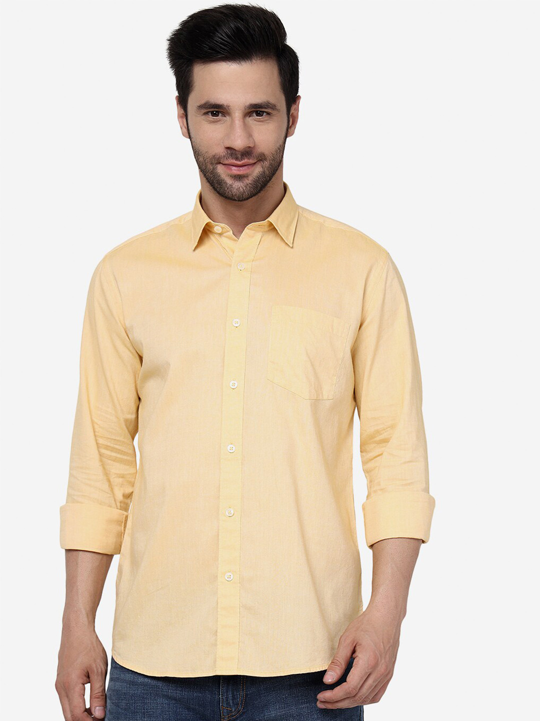 JADE BLUE Slim Fit Long Sleeves Pure Cotton Casual Shirt