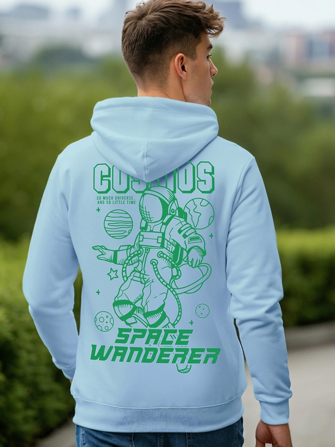 Bewakoof Cosmos Graphic Printed Hooded Cotton Pullover Sweatshirt