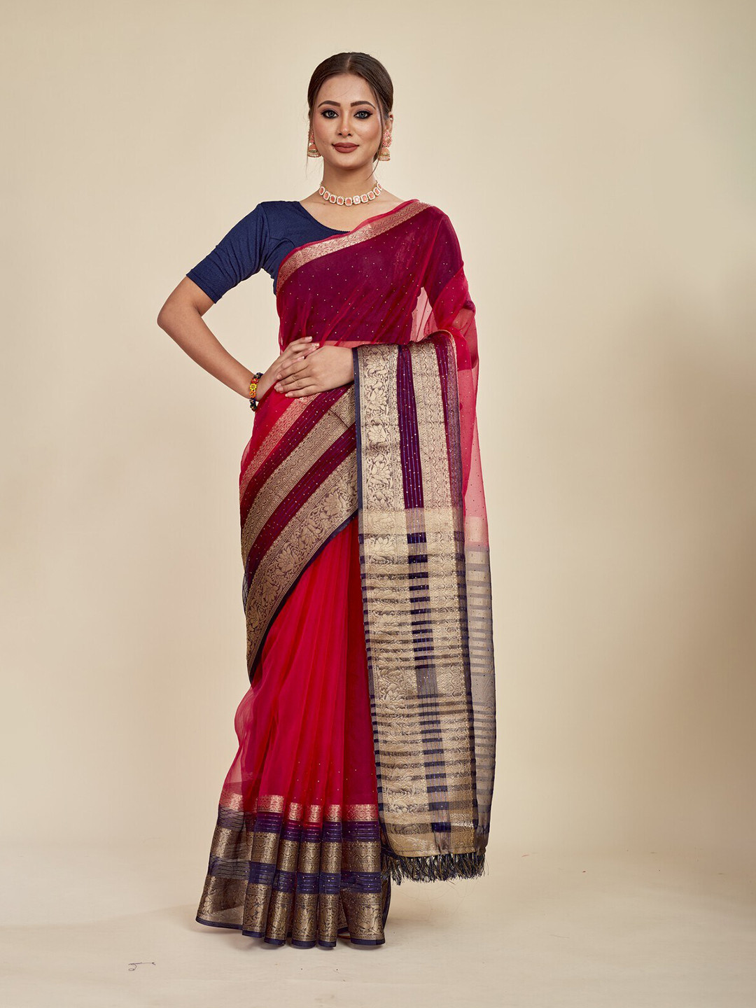 MAHALASA Embellished Pure Chiffon Saree