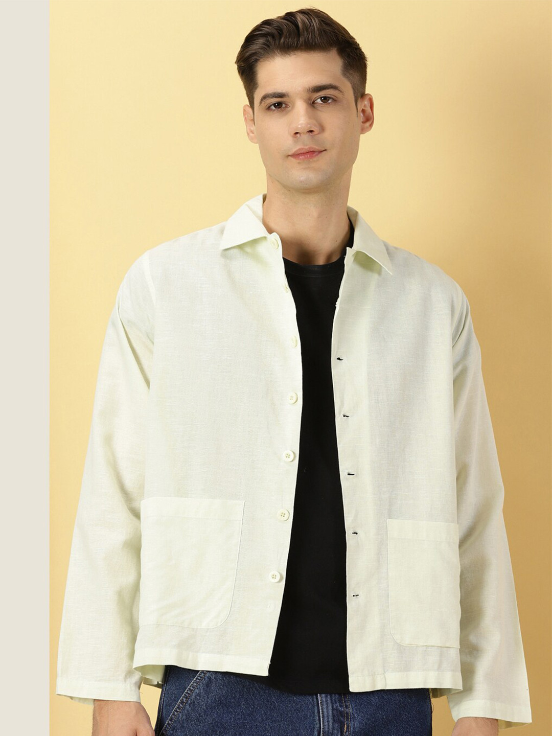 Thomas Scott Modern Corduroy Cotton Linen Casual Shirt