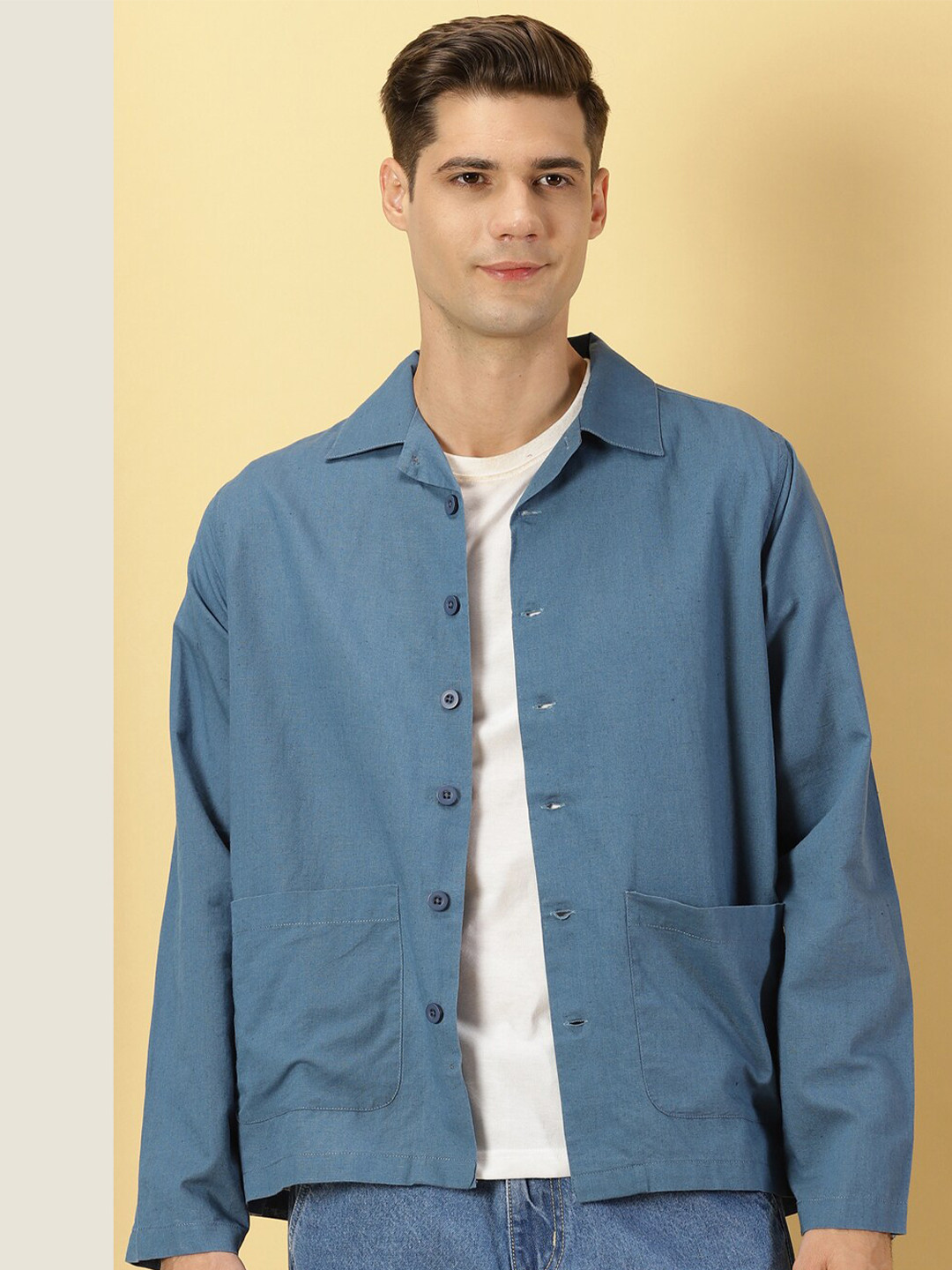 Thomas Scott Modern Oversized Fit Box Pocket Casual Cotton Linen Shirt