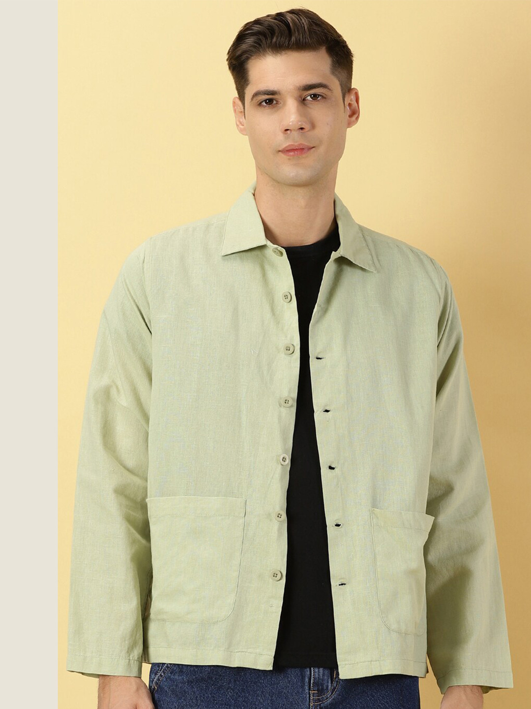 Thomas Scott Modern Oversized Fit Box Pocket Cotton Linen Casual Shirt