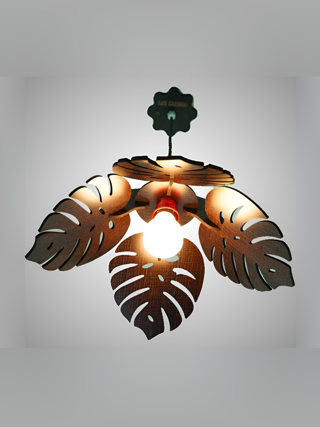 US DZIRE Brown Textured Antique Wooden Ceiling Lamp