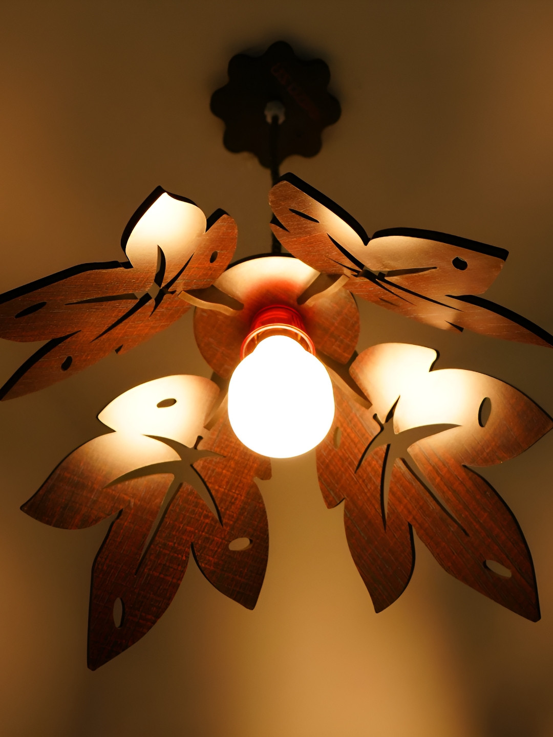 US DZIRE Brown Wooden Textured Traditional Ceiling Lamp