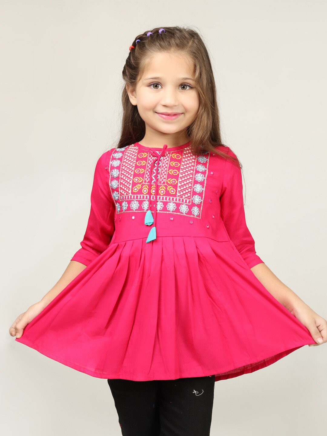 BAESD Girls Floral Embroidered A-Line Kurtis