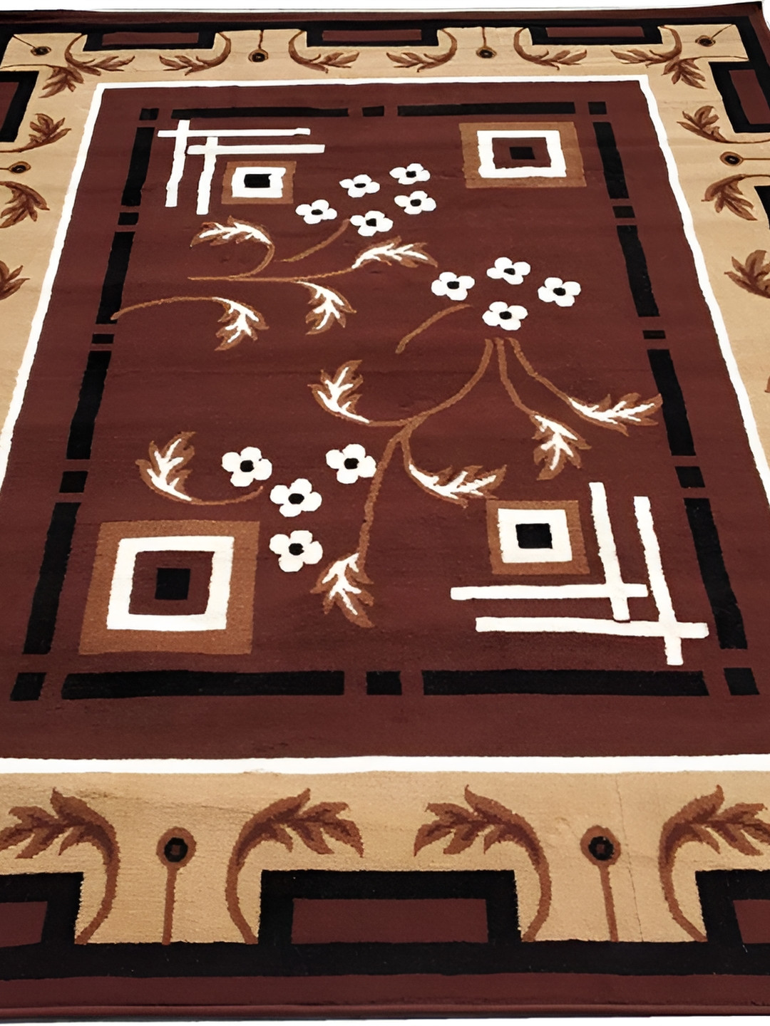 Asad Emporium Rugs Brown Floral Anti Skid Carpet