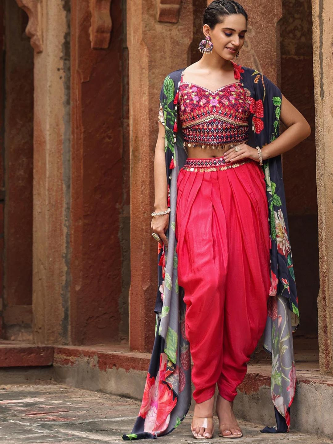 Shrug Dress Dhoti Pants With Crop Top And Jacket SCAKHI